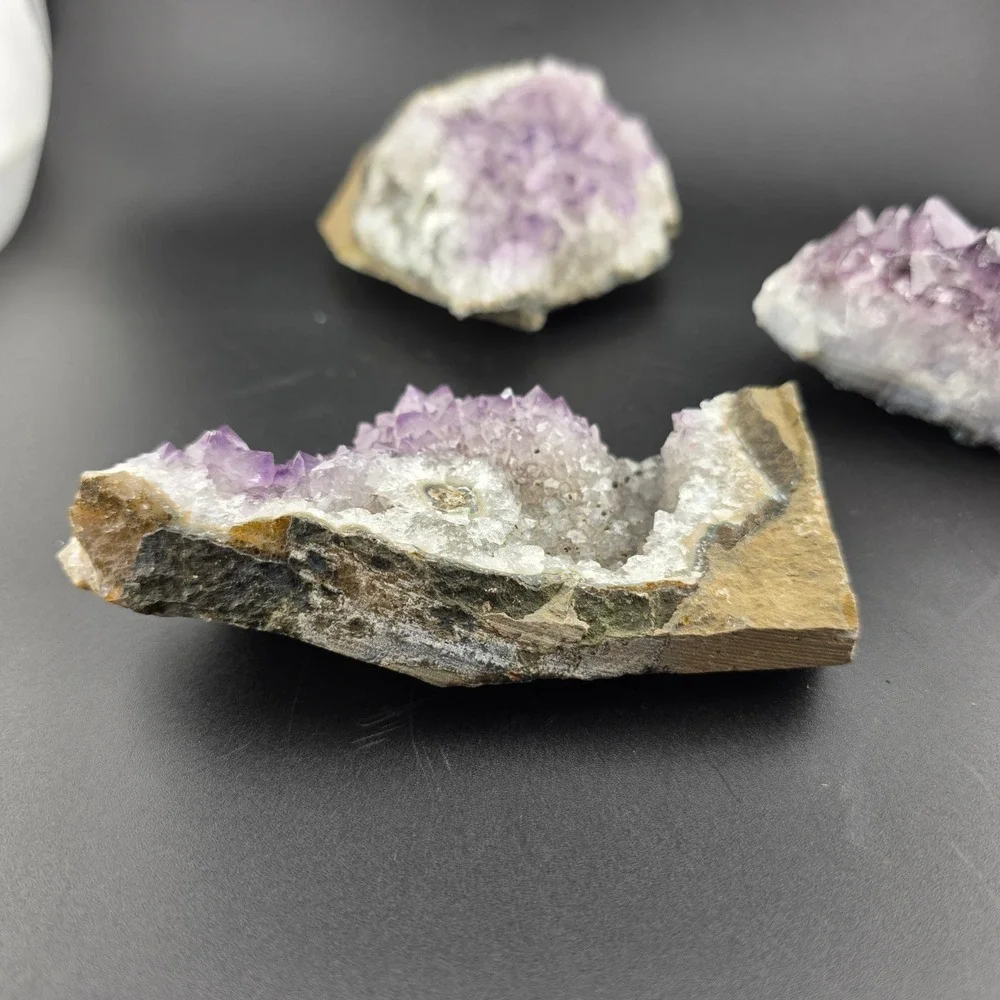 Natural Amethyst Crystal Cluster Lot‎ 3 Piece Raw Purple Druzy Geode Specimens
